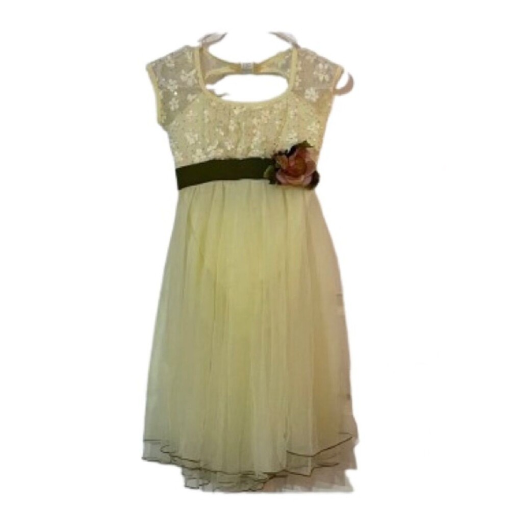 Lyrical Ballet Dance Dress Tulle,Sequined Floral Lace Bodice-Cut Out Back- Large